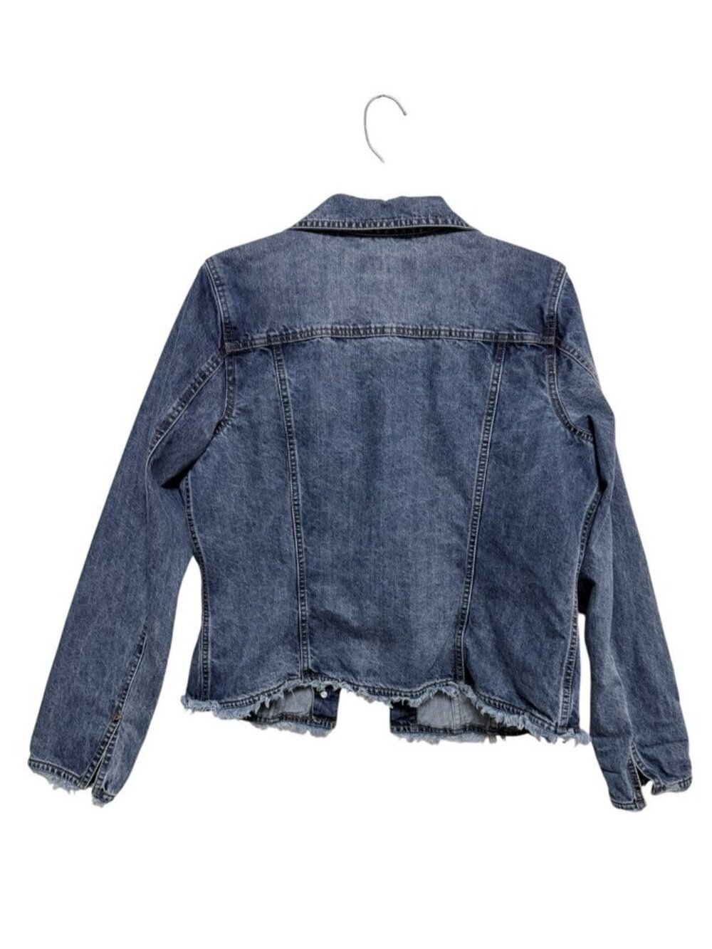 FDJ French Dressing Jeans Denim Jacket Size Large Distressed Raw Hems Festival - Picture 2 of 7